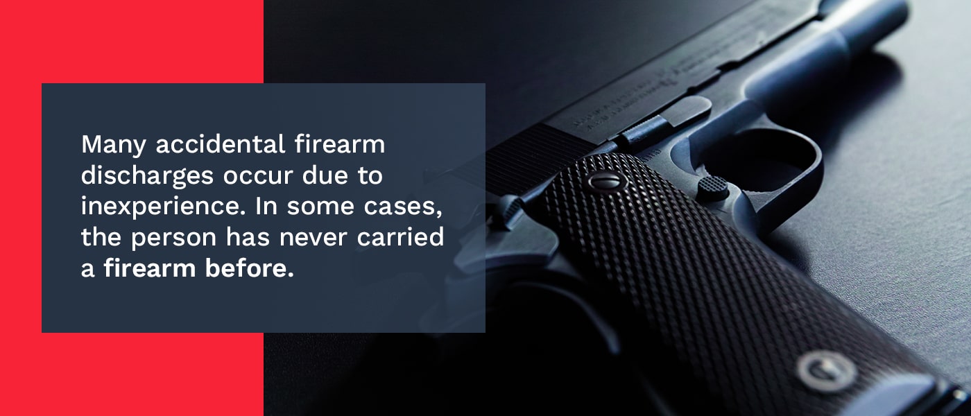 Many accidental firearm discharges occur due to inexperience. In some cases, the person has never carried a firearm before